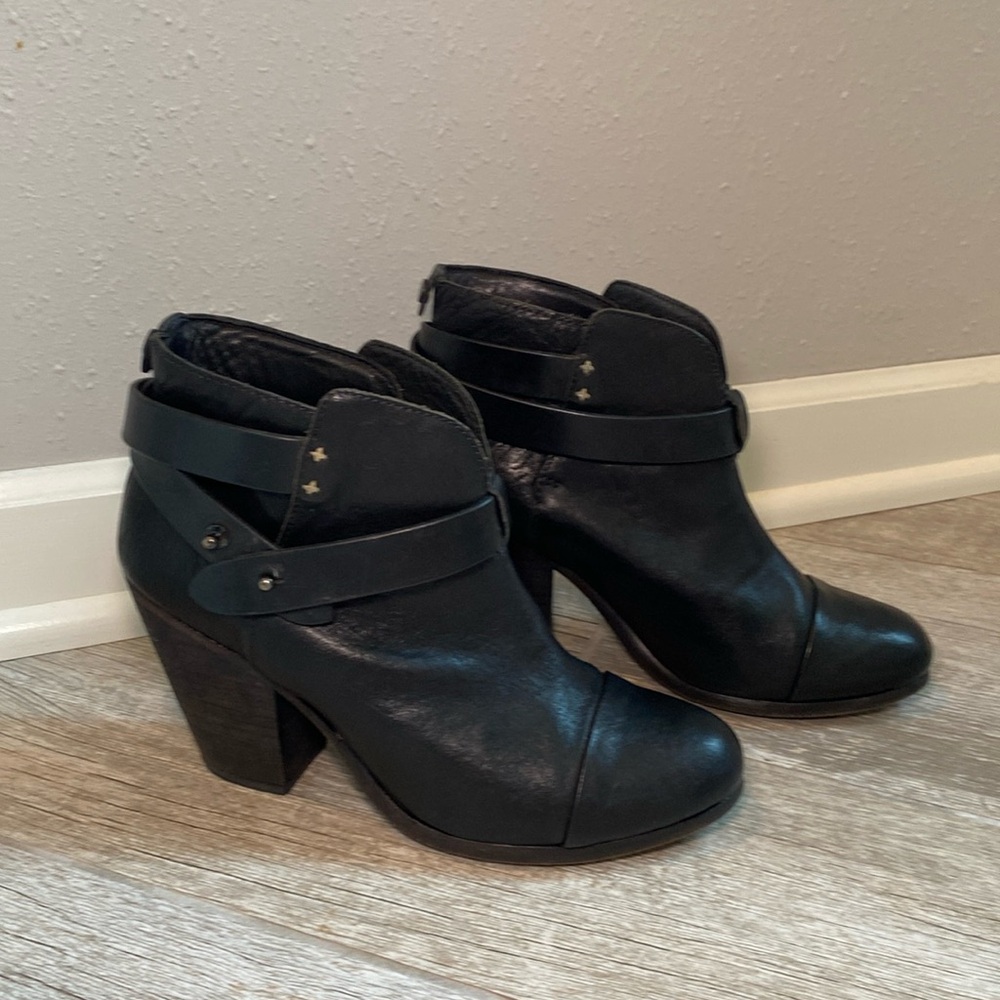 Rag & Bone, Black Leather Harrow Booties 6.5 Boots, EU 37